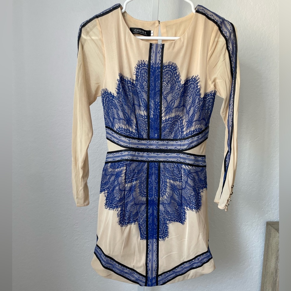 Blue lace detail mini dress